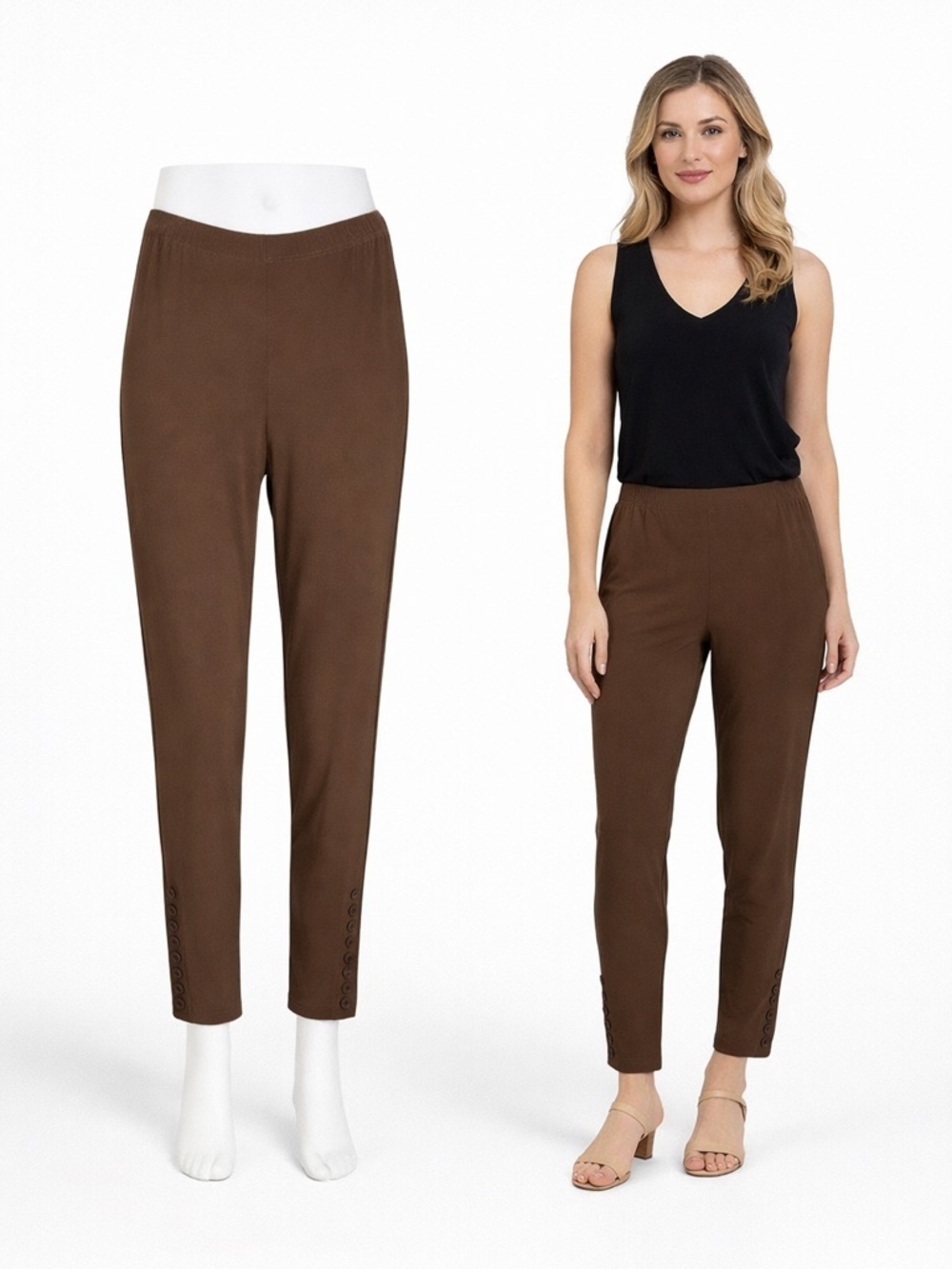 Sympli | Brown Stretch Pants | Size 6 | Pull-On Slim Ankle | Minimalist